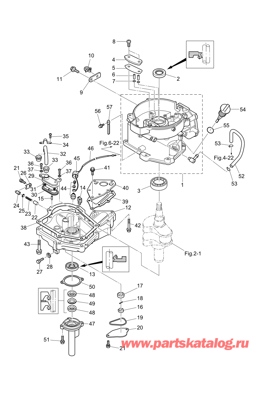 Tohatsu MFS6D (002-21046-0BA) / Fig.01 Цилиндр / Масляный поддон 