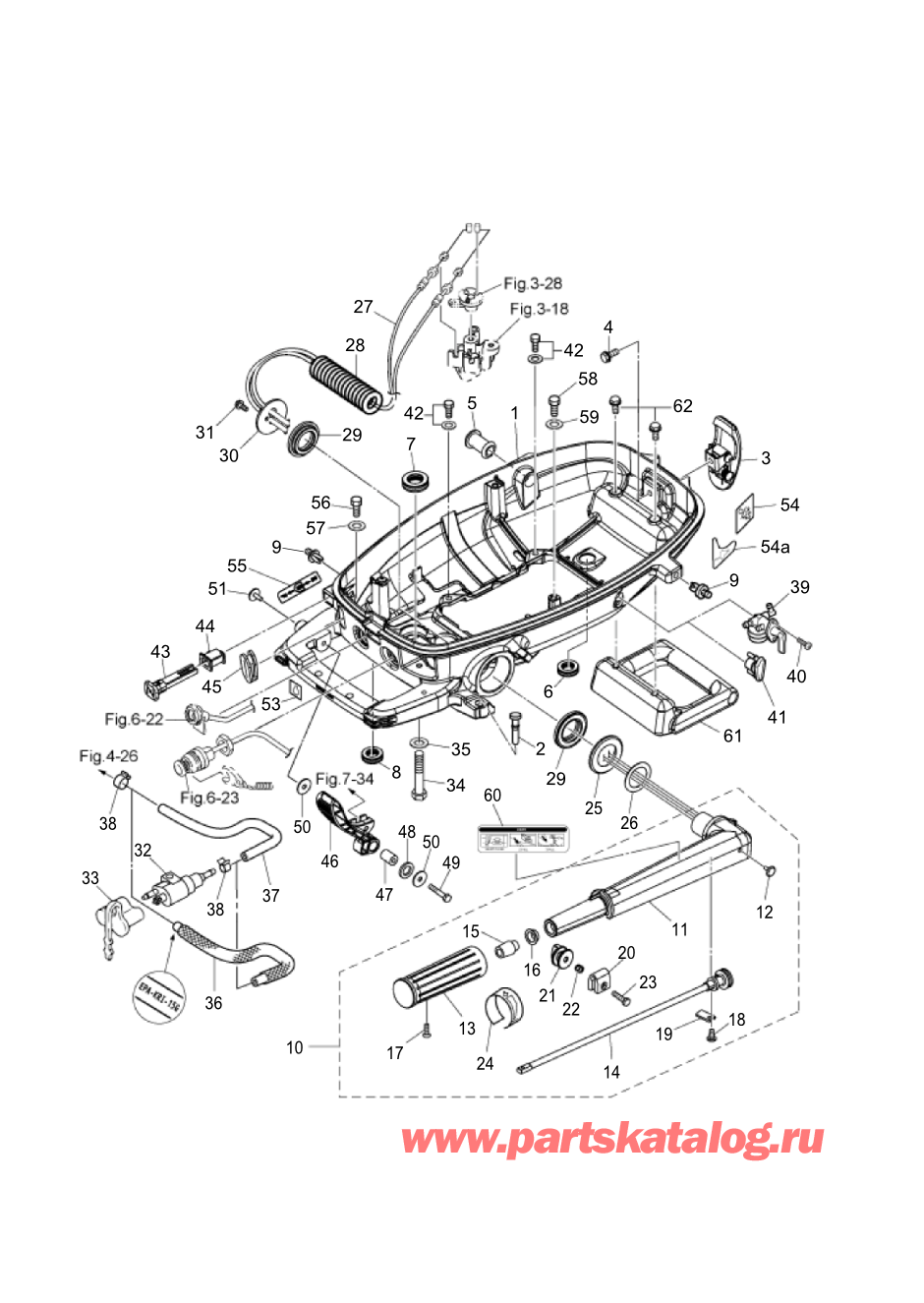 Tohatsu MFS6D (002-21046-0BA) / Fig.10 Низ капота / Румпель 