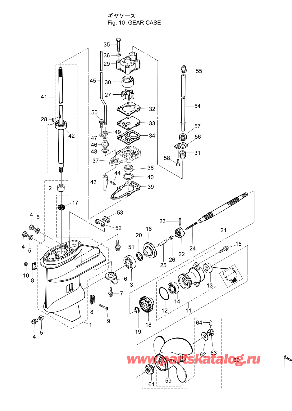 Tohatsu MFS8A3 (002-21051-0AE) / Fig.10 Картер коробки передач 