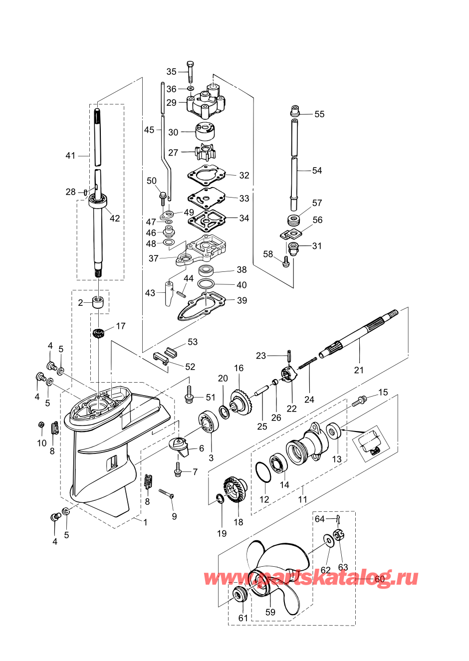 Tohatsu MFS8B (002-21051-1AF) / Fig.10 Картер коробки передач 