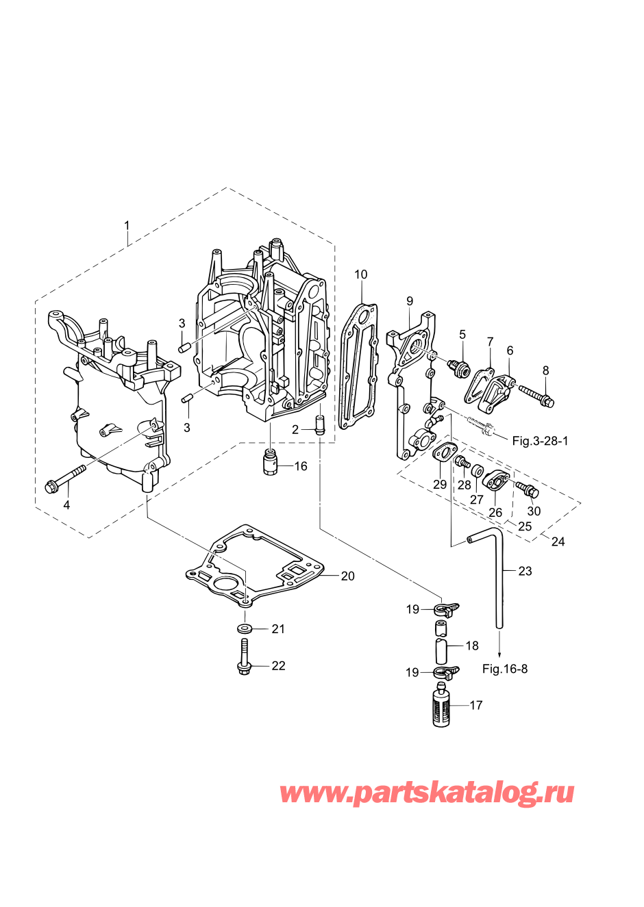 Tohatsu MFS8B (002-21051-0AH) / Fig.01 Цилиндр / Кривошип Case 