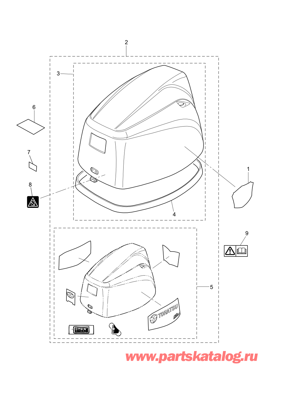 Tohatsu MFS8B (002-21051-1AH) / Fig.19 Верх капота 