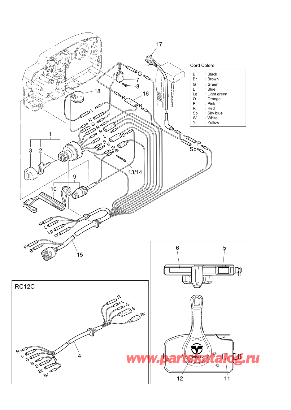 Tohatsu MFS8B (002-21051-0AH) / Fig.22 детали и запчасти Of Дистанционное управление (Электрические части) 