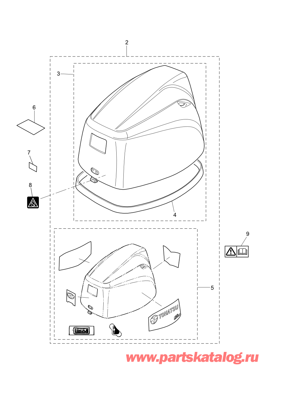 Tohatsu MFS8B (002-21051-0AK) / Fig.19 Верх капота 