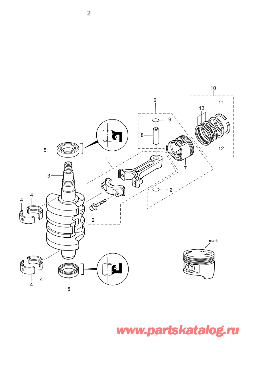 Tohatsu MFS8B (002-21051-0BA) / Fig.02 Поршень / Коленвал 