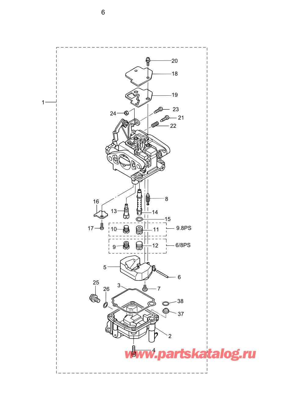 Tohatsu MFS8B (002-21051-0BA) / Fig.06 Карбюратор 