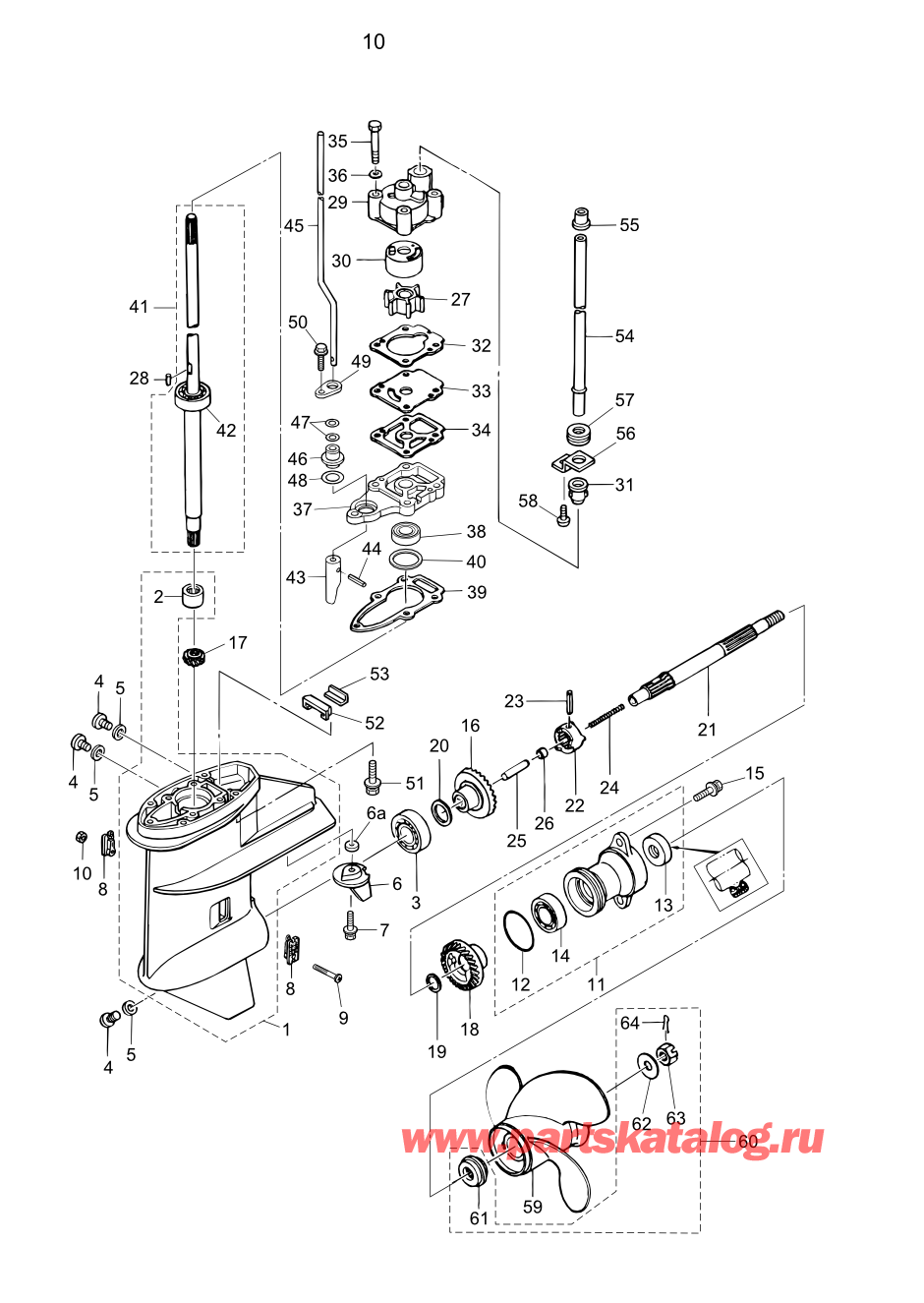 Tohatsu MFS8B (002-21051-0BA) / Fig.10 Картер коробки передач 