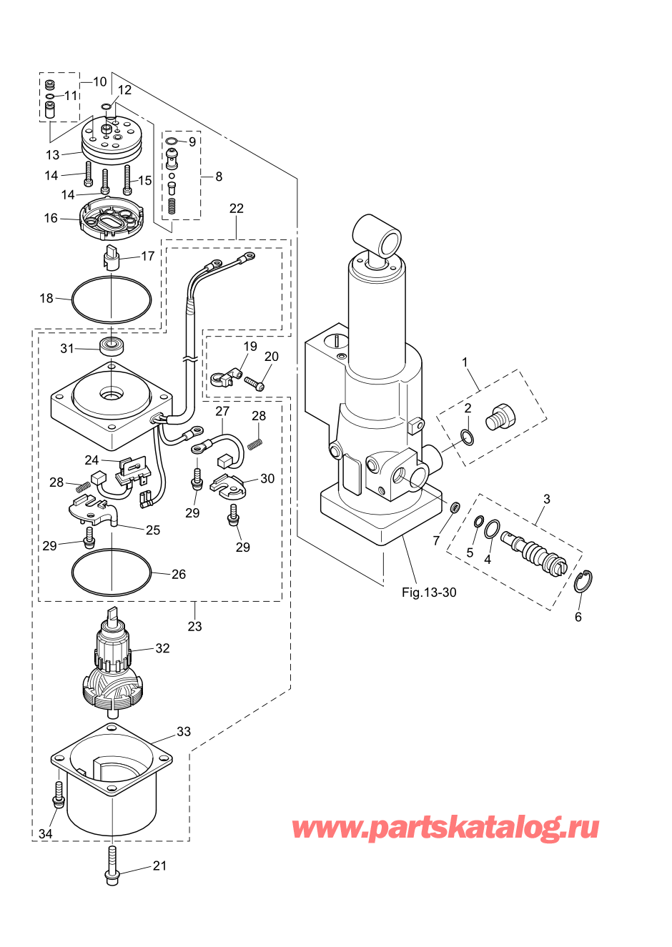 Tohatsu MFS9.8B (002-21051-0AH) / Fig.14 Управление наклоном 