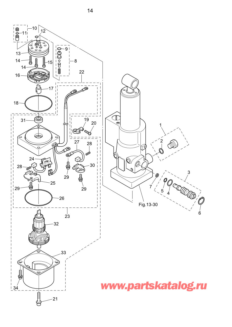 Tohatsu MFS9.8B (002-21051-0BA) / Fig.14 Управление наклоном 