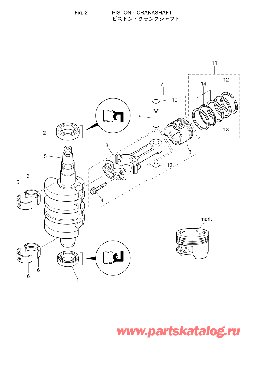 Tohatsu MFS9.9-C (002-21054-6) / Fig.02 Поршень / Коленвал 