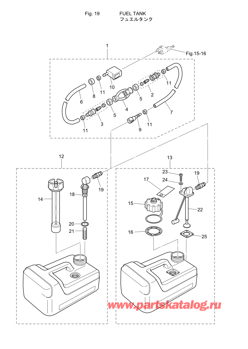 Tohatsu MFS9.9-C (002-21054-6) / Fig.19 Топливный бак 