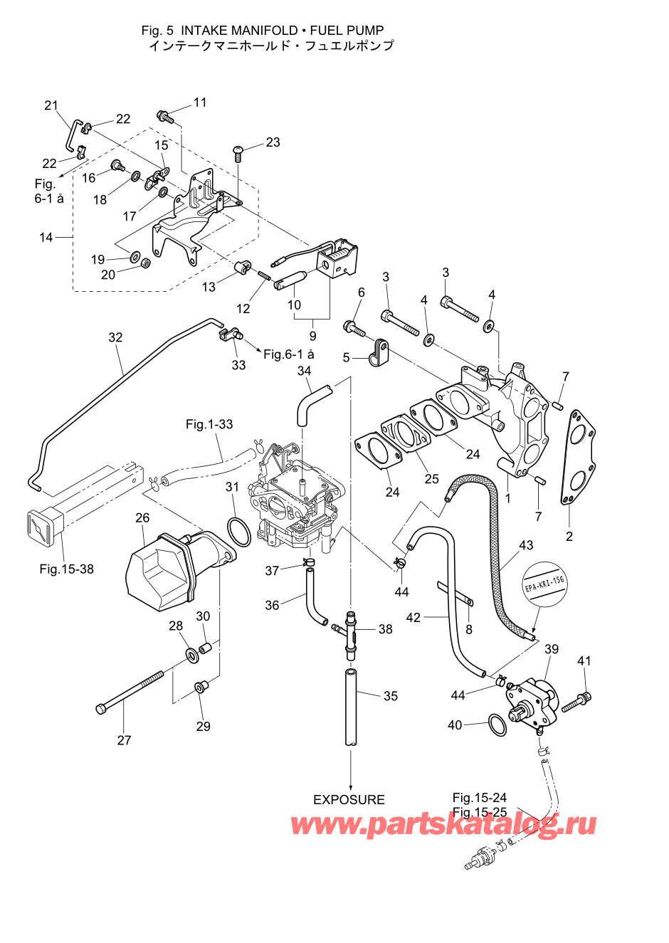 Tohatsu MFS9.9-D (002-21054-0AE) / Fig.05 Впускной коллектор / Топливный насос 