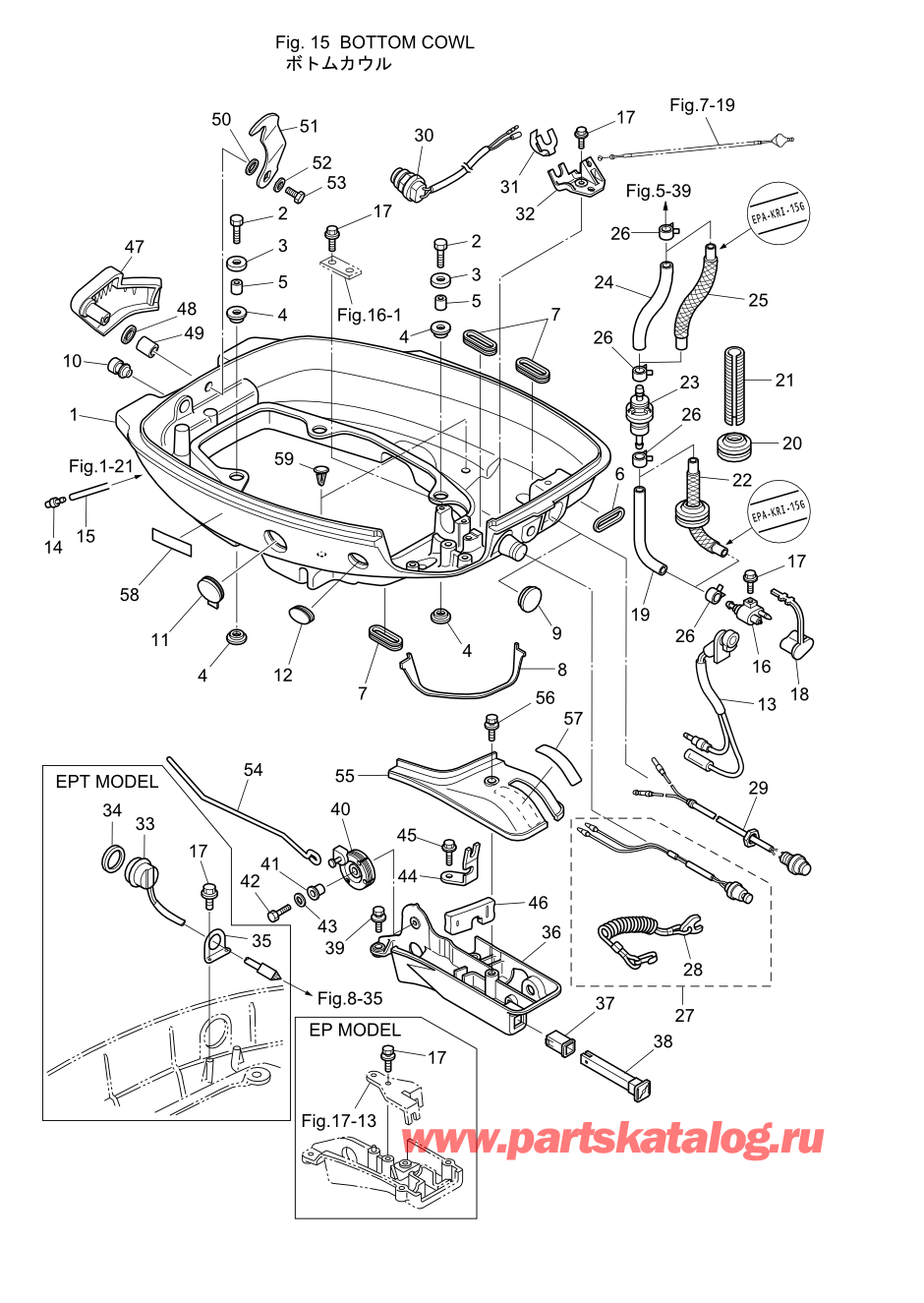 Tohatsu MFS9.9-D (002-21054-0AE) / Fig.15 Низ капота 