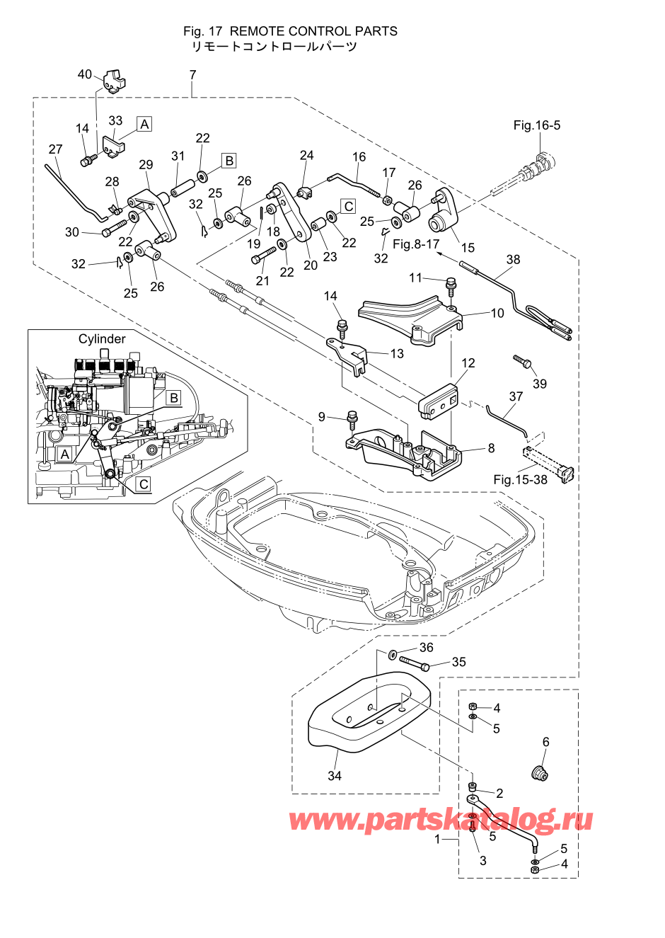 Tohatsu MFS9.9-D (002-21054-0AE) / Fig.17 Запчасти для дистанционного управления 