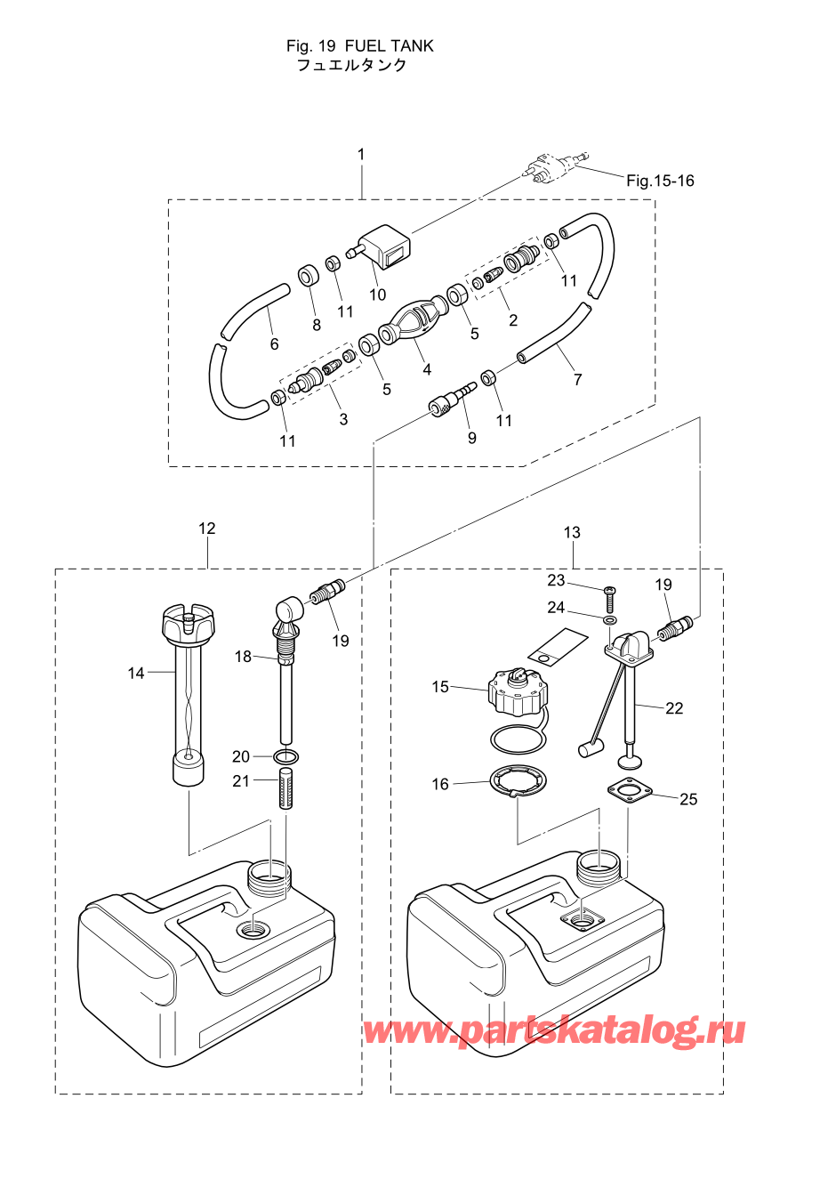 Tohatsu MFS9.9-D (002-21054-0AE) / Fig.19 Топливный бак 