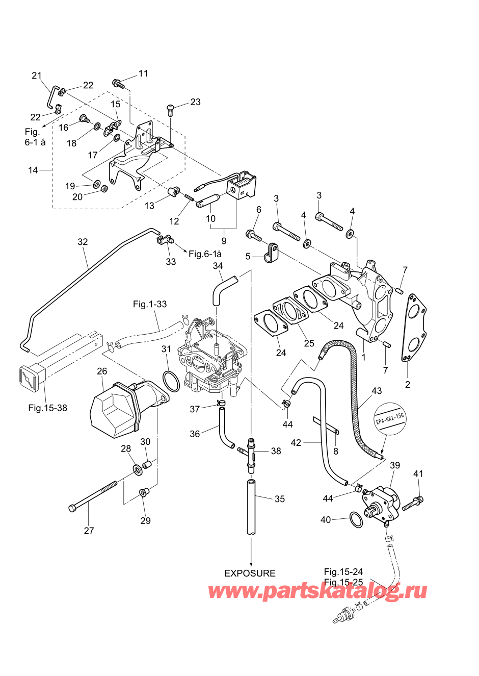 Tohatsu MFS9.9-D (002-21054-0AF) / Fig.05 Впускной коллектор / Топливный насос 