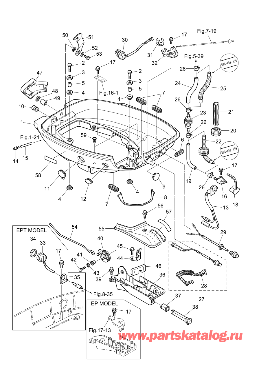 Tohatsu MFS9.9-D (002-21054-0AF) / Fig.15 Низ капота 