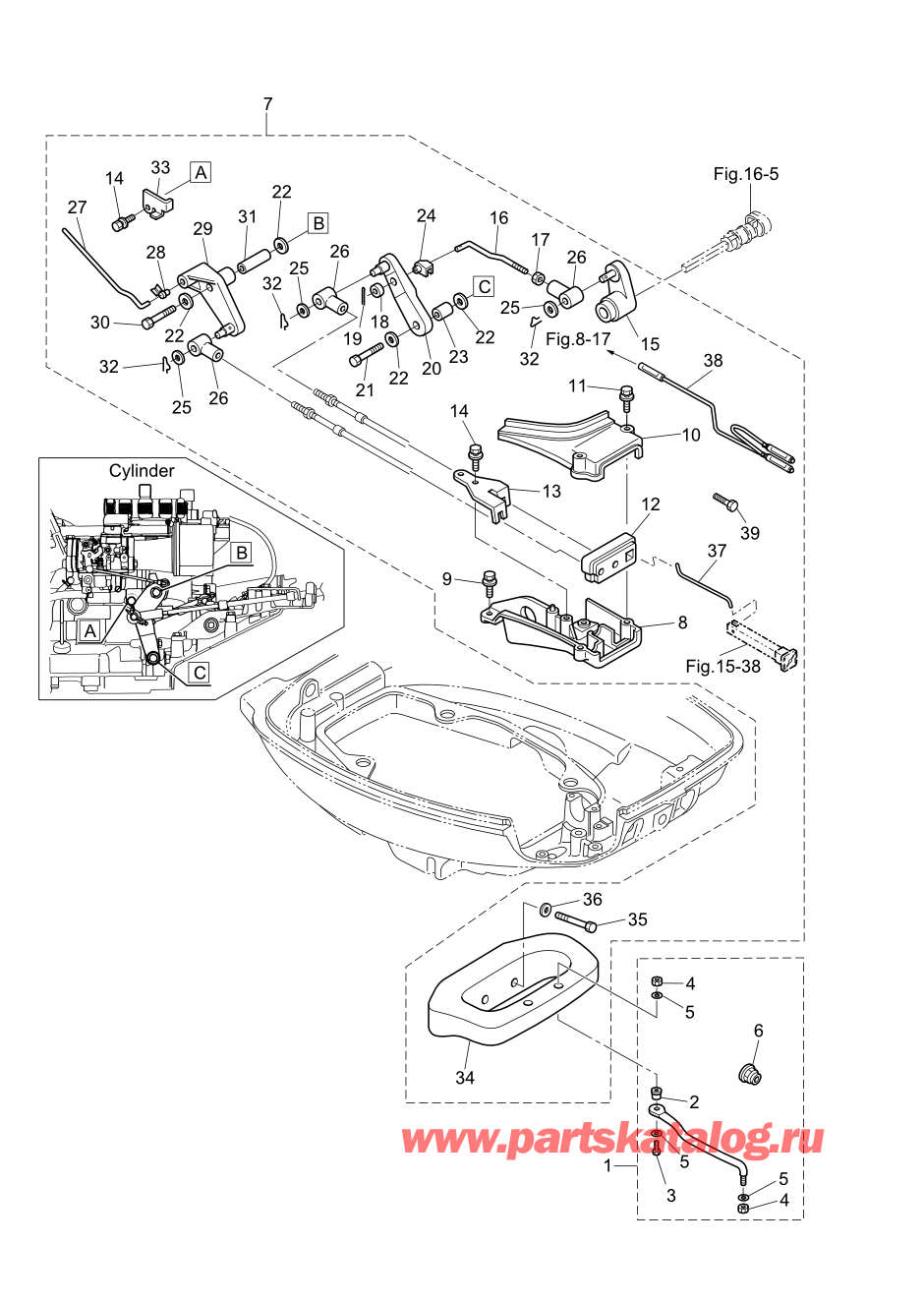 Tohatsu MFS9.9-D (002-21054-0AF) / Fig.17 Запчасти для дистанционного управления 