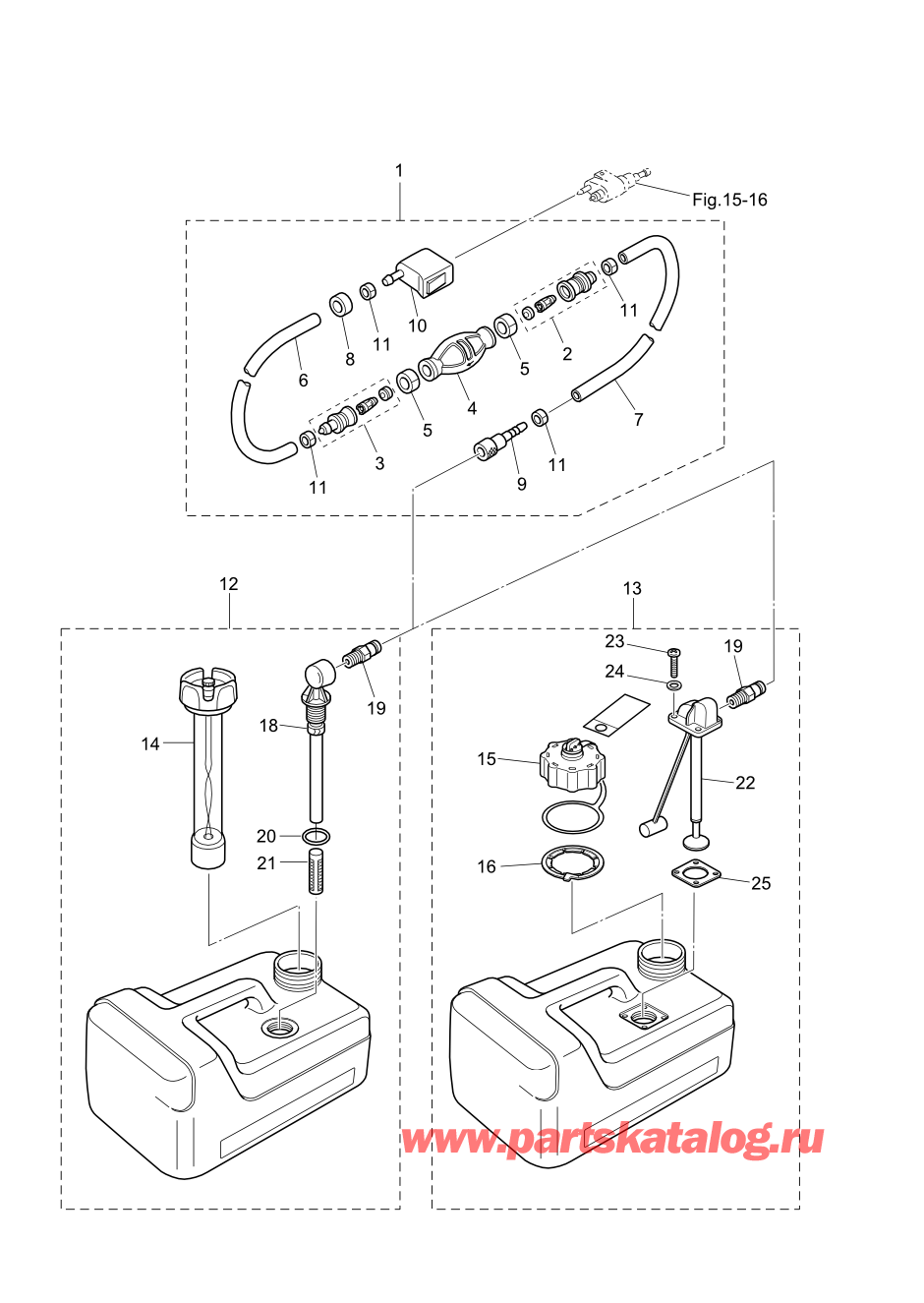 Tohatsu MFS9.9-D (002-21054-0AF) / Fig.19 Топливный бак 