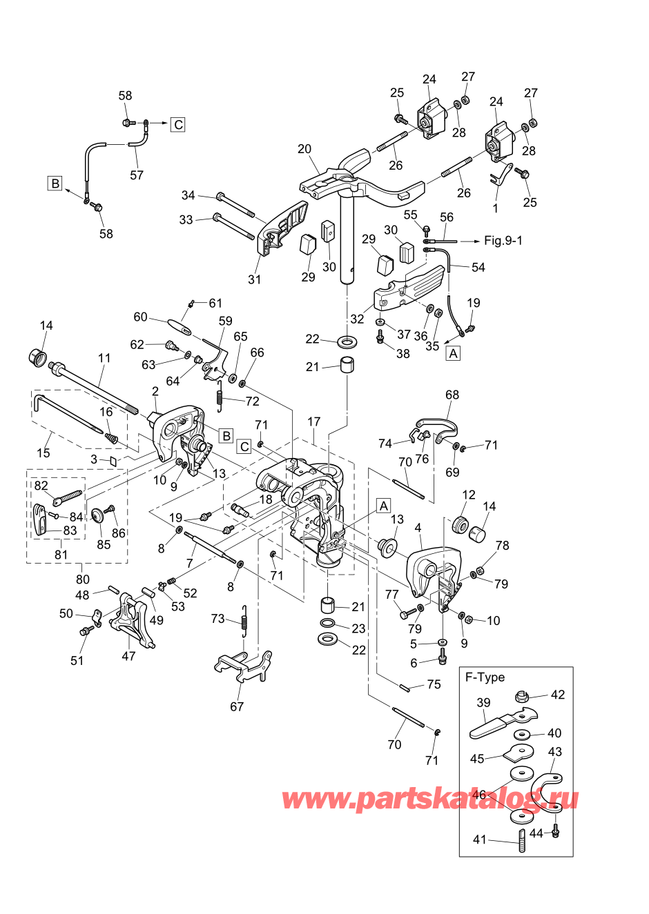 Tohatsu MFS9.9-D (002-21054-0AG) / Fig.11 Кронштейн (ручной) 