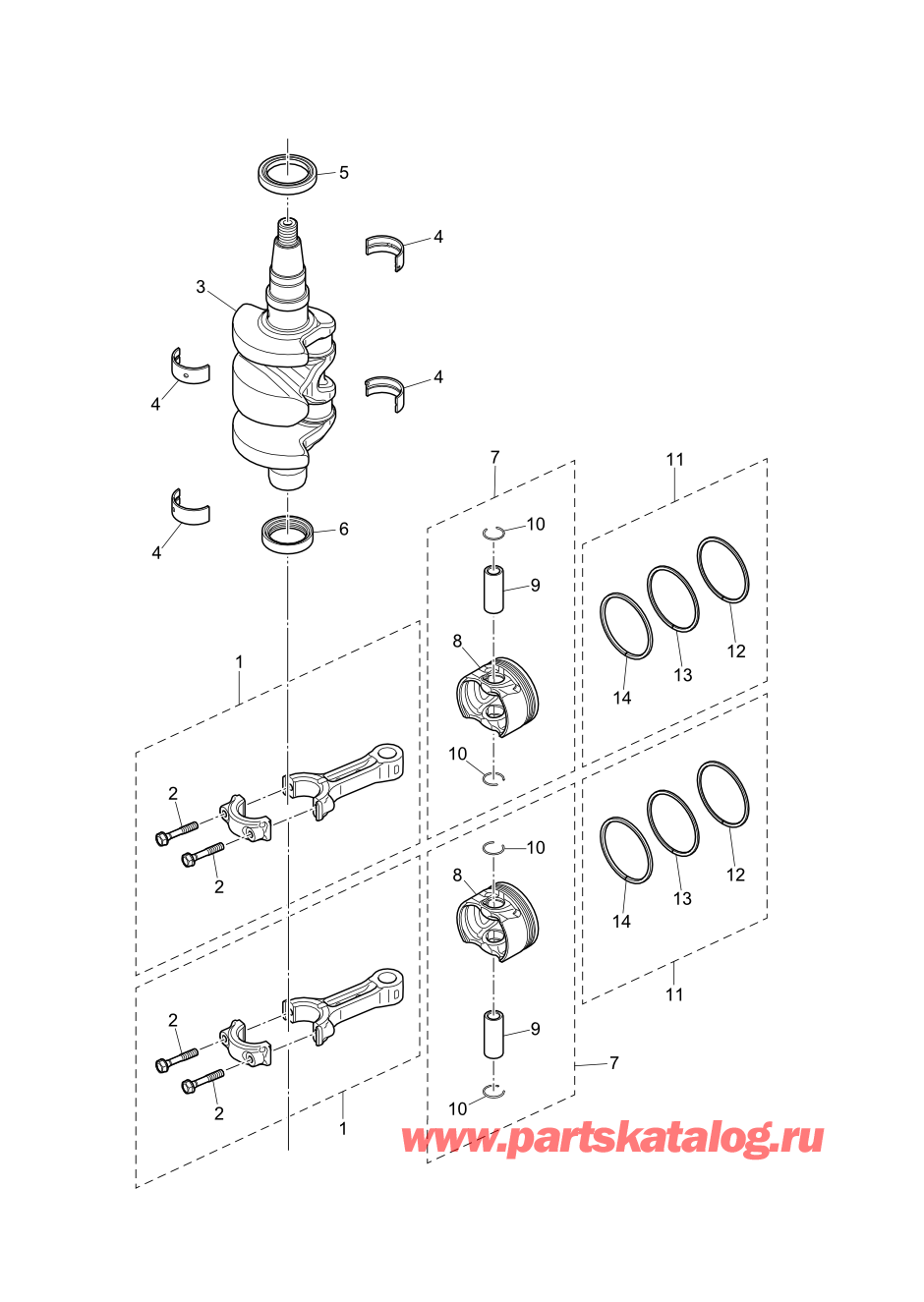 Tohatsu MFS9.9-E (002-21057-0AH) / Fig.02 Поршень / Коленвал 