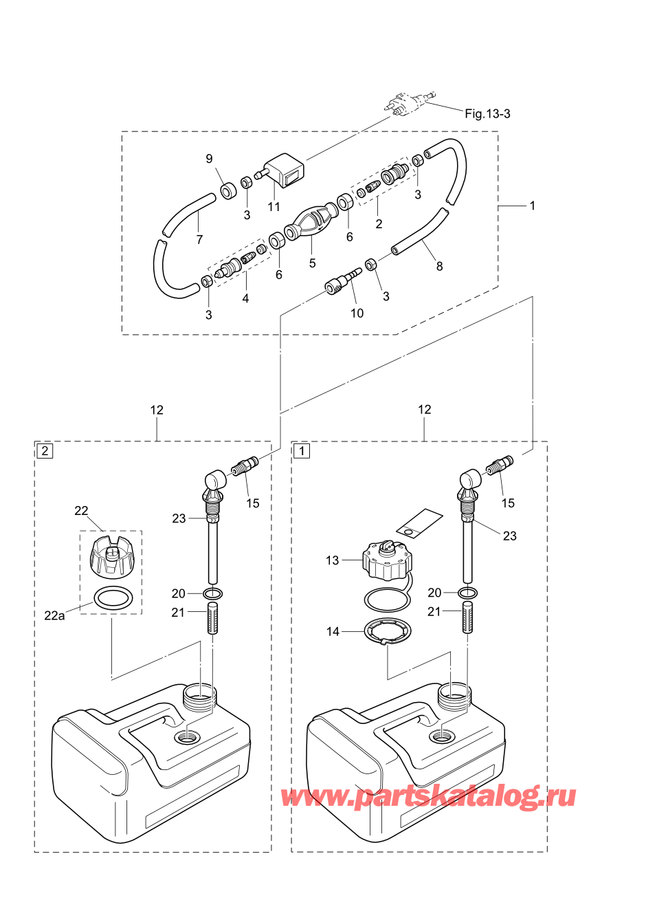 Tohatsu MFS9.9-E (002-21057-0BA) / Fig.16 Топливный бак 