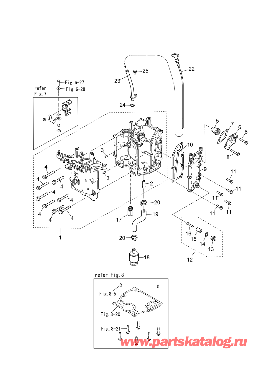 Tohatsu MFS9.9CY EU (002-21061-0BD) / Fig.01 Картер блока цилиндра 