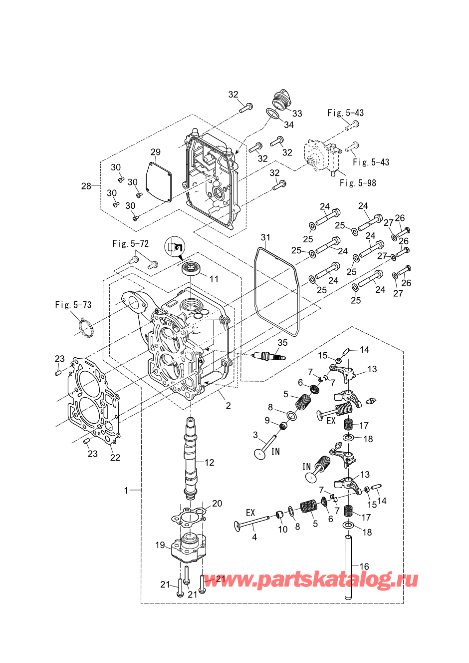 Tohatsu MFS9.9CY EU (002-21061-0BD) / Fig.03 Головка блока цилиндра и масляный насос 