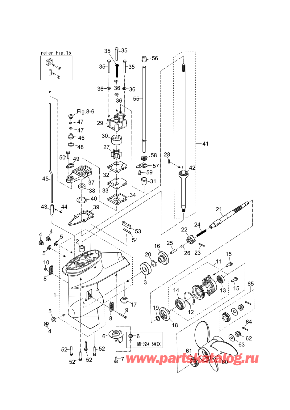 Tohatsu MFS9.9CY EU (002-21061-0BD) / Fig.09 Картер коробки передач 