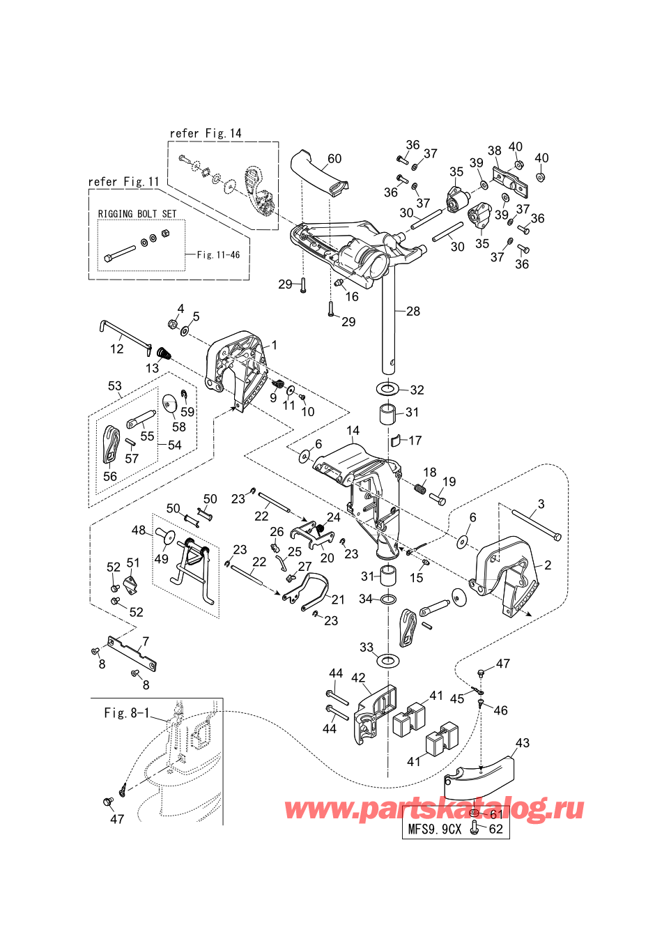 Tohatsu MFS9.9CY EU (002-21061-0BD) / Fig.10 Кронштейн (mf / ef Model) 