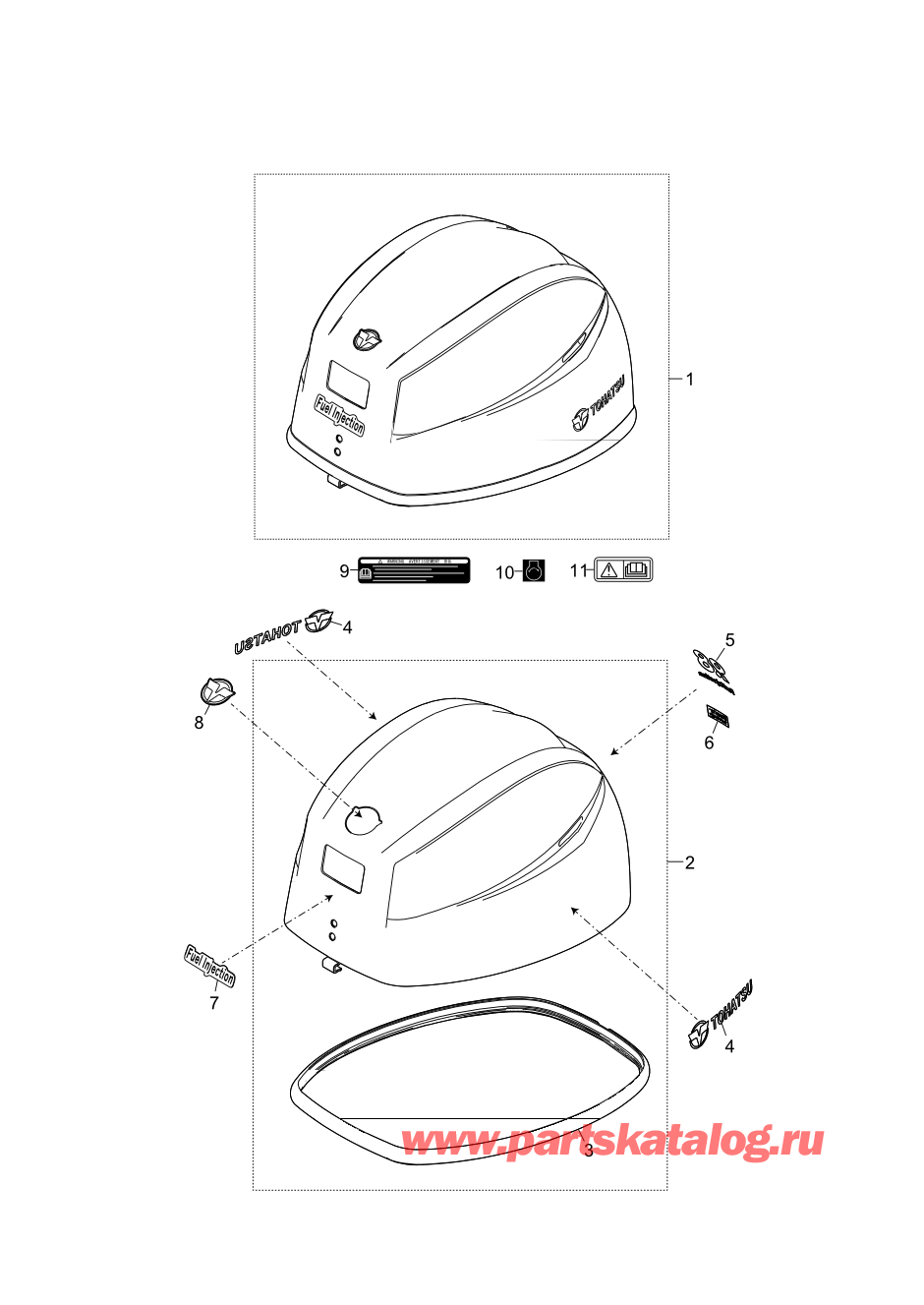 Tohatsu MFS9.9CY EU (002-21061-0BD) / Fig.16 Верх капота 