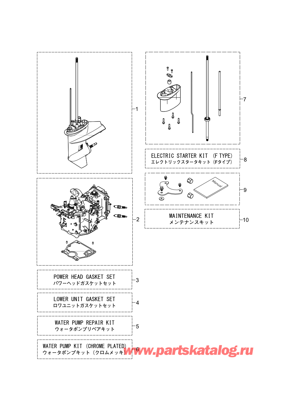 Tohatsu MFS9.9CY EU (002-21061-0BD) / Fig.21 Блоки в сборе и наборы запчастей 