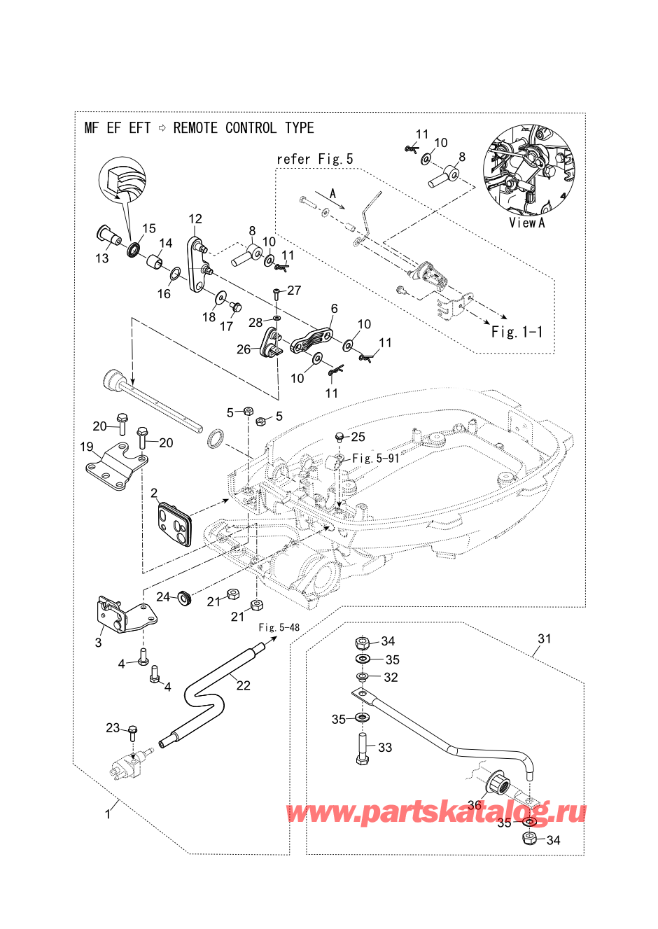 Tohatsu MFS9.9CY EU (002-21061-0BD) / Fig.22 Наборы фитингов для дистанционного управления / Переключающая тяга 